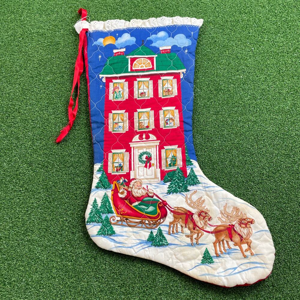 Vintage 1990s Cranston A Visit From St. Nicholas Quilted Christmas Stocking